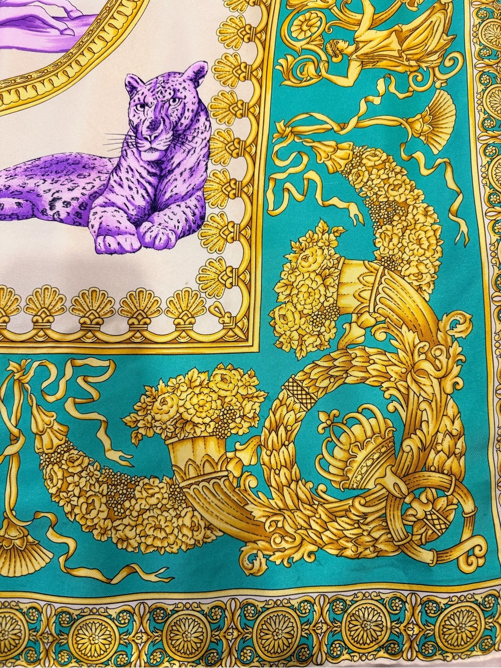Versace Green, Purple & Gold Baroque Silk Scarf - Atelier Versace - Picture 6 of 10